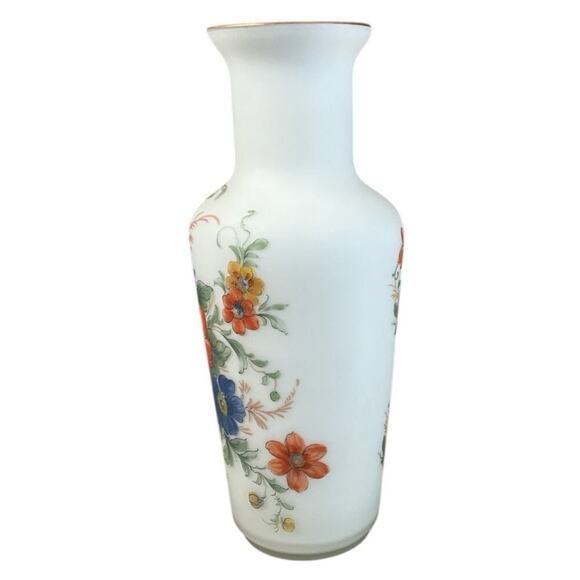 Satin Red Glass Vase Made in Italy Beautiful Floral Print Country Cottage - Picture 2 of 12